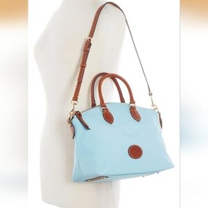 Dooney & Bourke Light Blue Nylon & Leather Satchel Handbag Purse
